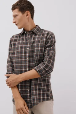 Cortefiel Camisas-Camisa xadrez tencel Cinzento