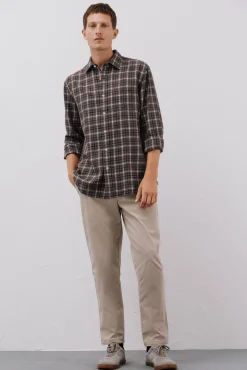 Cortefiel Camisas-Camisa xadrez tencel Cinzento