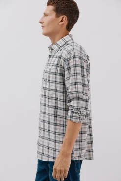 Cortefiel Camisas-Camisa xadrez tencel Ecru
