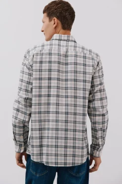 Cortefiel Camisas-Camisa xadrez tencel Ecru