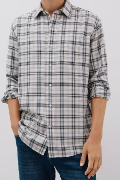 Cortefiel Camisas-Camisa xadrez tencel Ecru