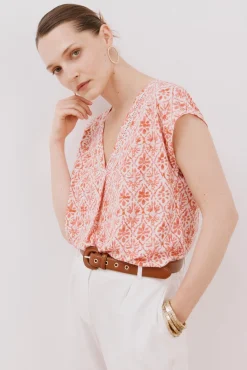 Cortefiel T-Shirts-Camiseta bico com detalhe de renda Cinzento