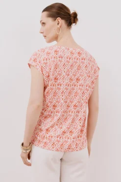 Cortefiel T-Shirts-Camiseta bico com detalhe de renda Cinzento