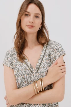 Cortefiel T-Shirts-Camiseta bico com detalhe de renda Verde