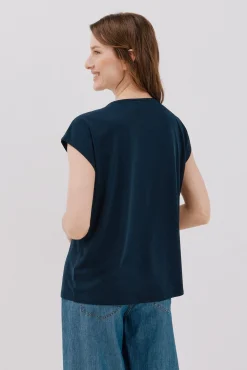 Cortefiel T-Shirts-Camiseta bico com detalhe de renda Azul