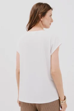 Cortefiel T-Shirts-Camiseta bico com detalhe de renda Branco