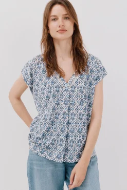 Cortefiel T-Shirts-Camiseta bico com detalhe de renda Azul