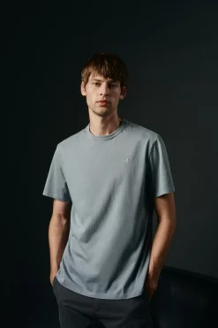 OOTO T-Shirts-Camiseta básica com bordado de avião Azul