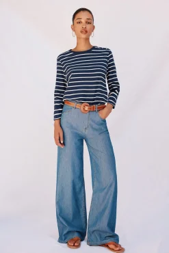 Cortefiel T-Shirts-Camiseta básica com botões dourados Azul