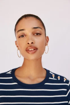 Cortefiel T-Shirts-Camiseta básica com botões dourados Azul