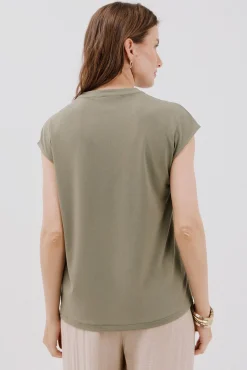 Cortefiel T-Shirts-Camiseta básica com gola mao negada Verde