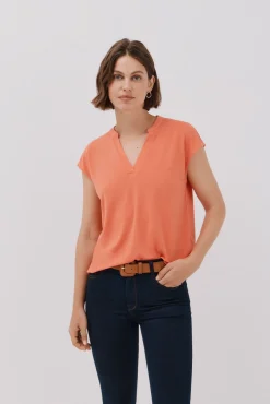 Cortefiel T-Shirts-Camiseta básica com gola mao negada Vermelho