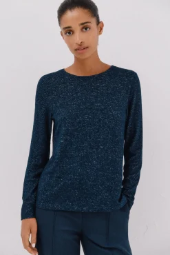 Cortefiel T-Shirts-Camiseta básica de decote caixa Azul