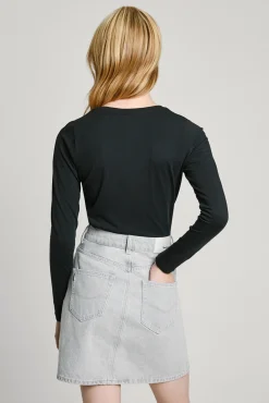 Pepe Jeans T-Shirts-Camiseta básica de manga comprida com logo frontal preto