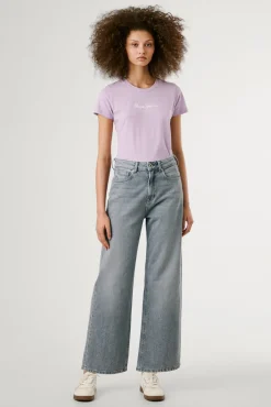 Pepe Jeans T-Shirts-Camiseta básica de manga curta com logo frontal rosa