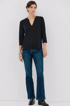 Cortefiel T-Shirts-Camiseta básica decote mandarim Preto