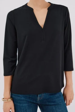 Cortefiel T-Shirts-Camiseta básica decote mandarim Preto