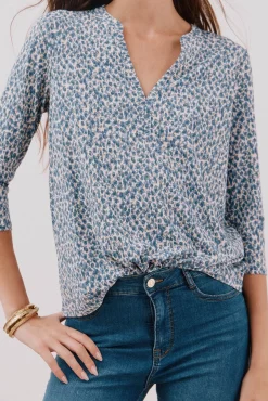 Cortefiel T-Shirts-Camiseta básica decote mandarim Azul