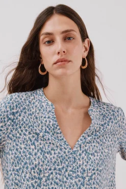 Cortefiel T-Shirts-Camiseta básica decote mandarim Azul