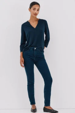 Cortefiel T-Shirts-Camiseta básica decote mandarim Azul