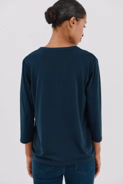 Cortefiel T-Shirts-Camiseta básica decote mandarim Azul