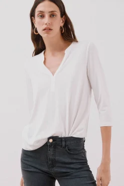 Cortefiel T-Shirts-Camiseta básica decote mandarim Branco