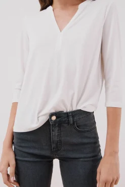 Cortefiel T-Shirts-Camiseta básica decote mandarim Branco