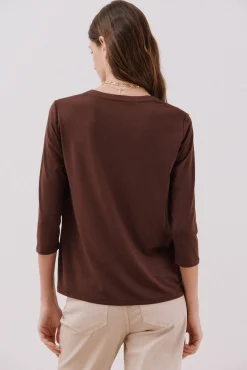 Cortefiel T-Shirts-Camiseta básica decote mandarim Castanho