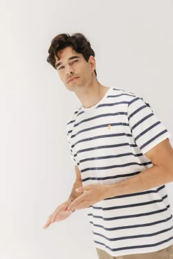 elPulpo T-Shirts-Camiseta básica riscas bordado Branco