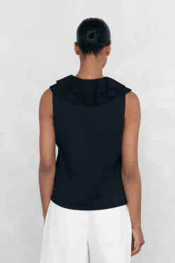 Pedro del Hierro T-Shirts-Camiseta com babados Preto