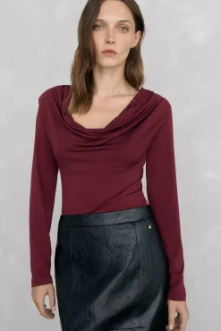 Pedro del Hierro T-Shirts-Camiseta com decote drapeado Bordeaux