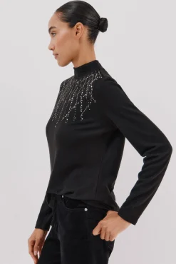 Cortefiel T-Shirts-Camiseta com detalhe de strass Preto