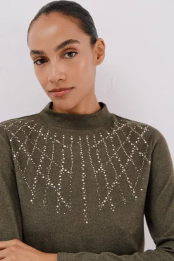 Cortefiel T-Shirts-Camiseta com detalhe de strass Verde