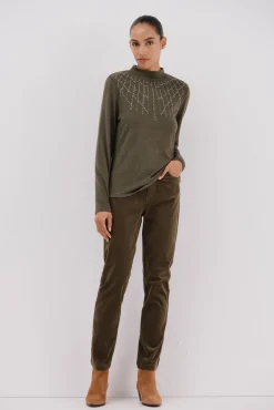 Cortefiel T-Shirts-Camiseta com detalhe de strass Verde