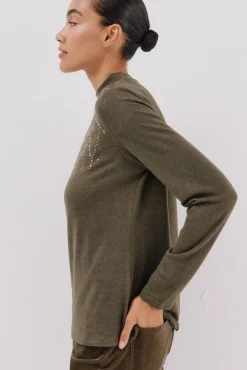 Cortefiel T-Shirts-Camiseta com detalhe de strass Verde