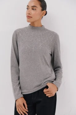 Cortefiel T-Shirts-Camiseta com detalhe de strass Cinzento