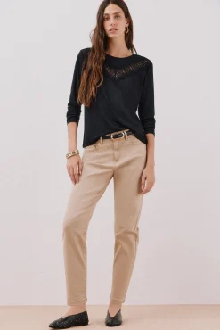 Cortefiel T-Shirts-Camiseta com detalhes em renda floral Preto