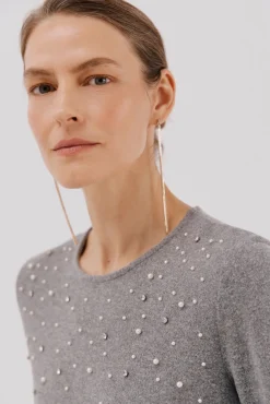 Cortefiel T-Shirts-Camiseta com detalhes em pérola e strass Cinzento