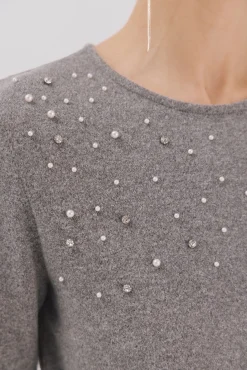 Cortefiel T-Shirts-Camiseta com detalhes em pérola e strass Cinzento