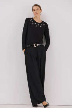 Cortefiel T-Shirts-Camiseta com detalhes em strass Preto