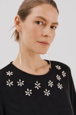 Cortefiel T-Shirts-Camiseta com detalhes em strass Preto