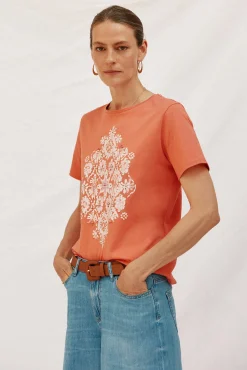 Cortefiel T-Shirts-Camiseta com estampado posicional Laranja