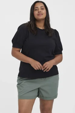 Vero Moda Curve T-Shirts-Camiseta Curve manga 2/4 Preto