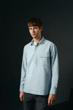 OOTO Camisas-Camiseta de algodão e linho Azul