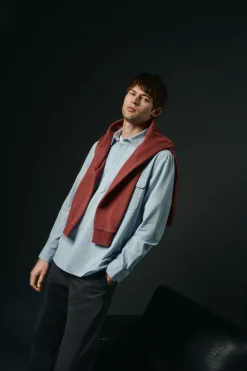 OOTO Camisas-Camiseta de algodão e linho Azul