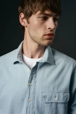 OOTO Camisas-Camiseta de algodão e linho Azul