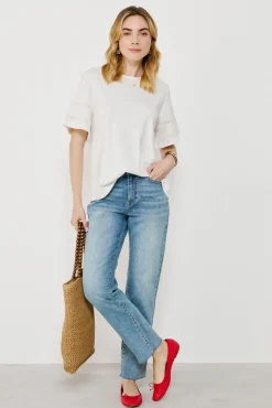 Vila T-Shirts-Camiseta de algodão orgânico com vazados Branco