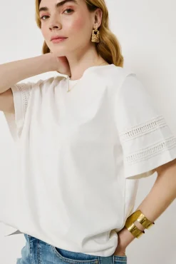 Vila T-Shirts-Camiseta de algodão orgânico com vazados Branco