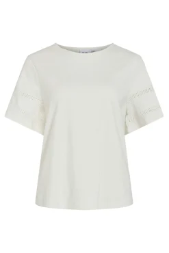 Vila T-Shirts-Camiseta de algodão orgânico com vazados Branco