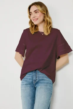 Vila T-Shirts-Camiseta de algodão orgânico com vazados Roxo